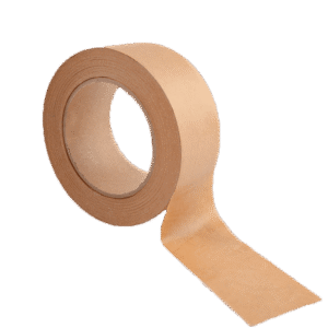 Plain brown kraft paper tape roll with the tape end extended