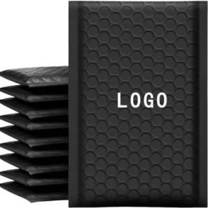 Black PE bubble mailers with custom logo area