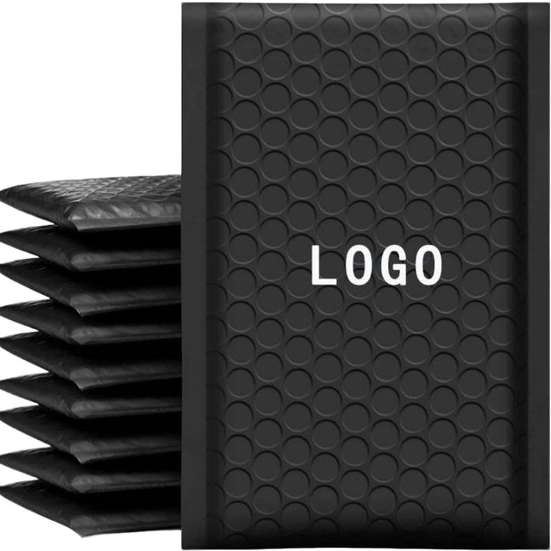 Black PE bubble mailers with custom logo area