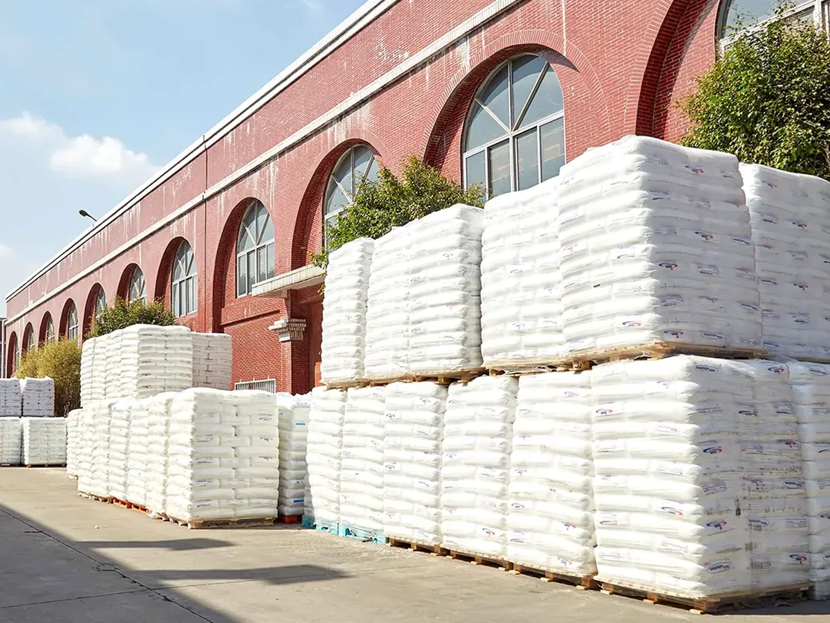 Raw material bags stocked outside the Eco Packin facility