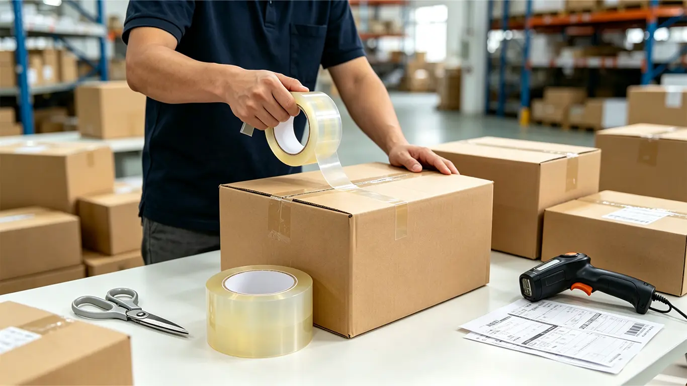 Packing tape used to seal a shipping carton