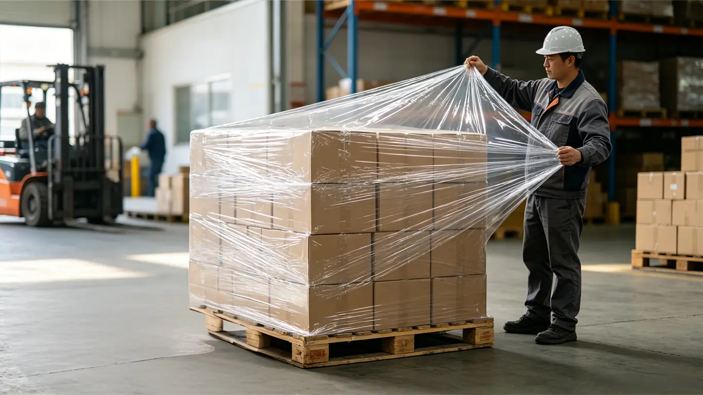 Stretch film securing cartons on a pallet